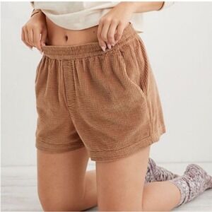 Aerie Womens‎ Brown Corduroy Boxer Shorts Sz S Comfy Loungewear Stretchy Pockets